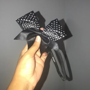 Black rhinestone headband cheer bow